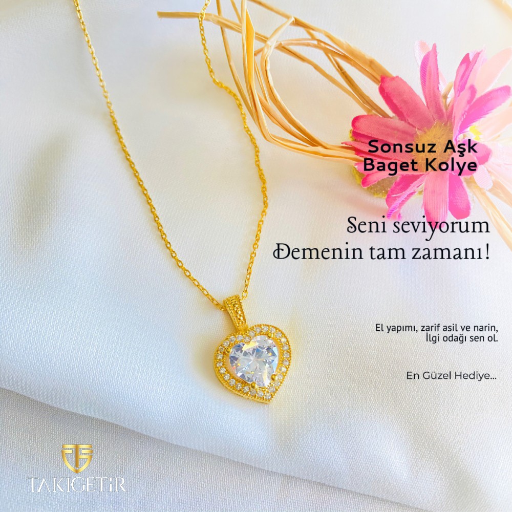 Altın Kaplama Zirkon Taşlı Sonsuz Aşk Baget Kolye Kampanyası!