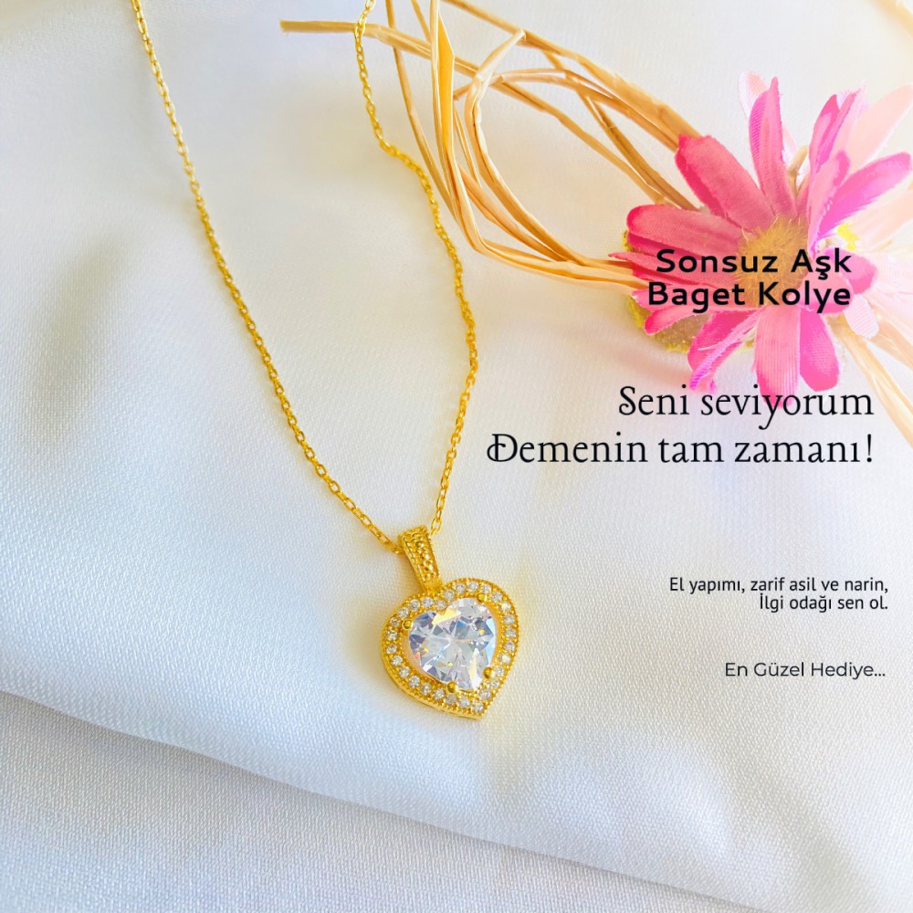 Altın Kaplama Zirkon Taşlı Sonsuz Aşk Baget Kolye Kampanyası!