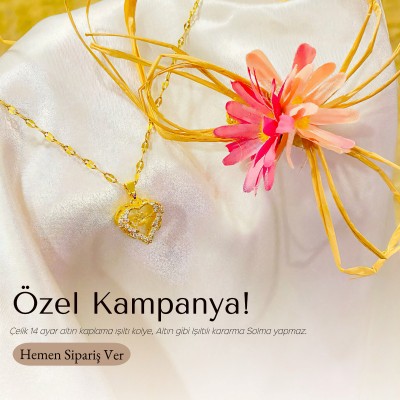 Çelik 14 ayar altın kaplama ışıltı kolye kampanya