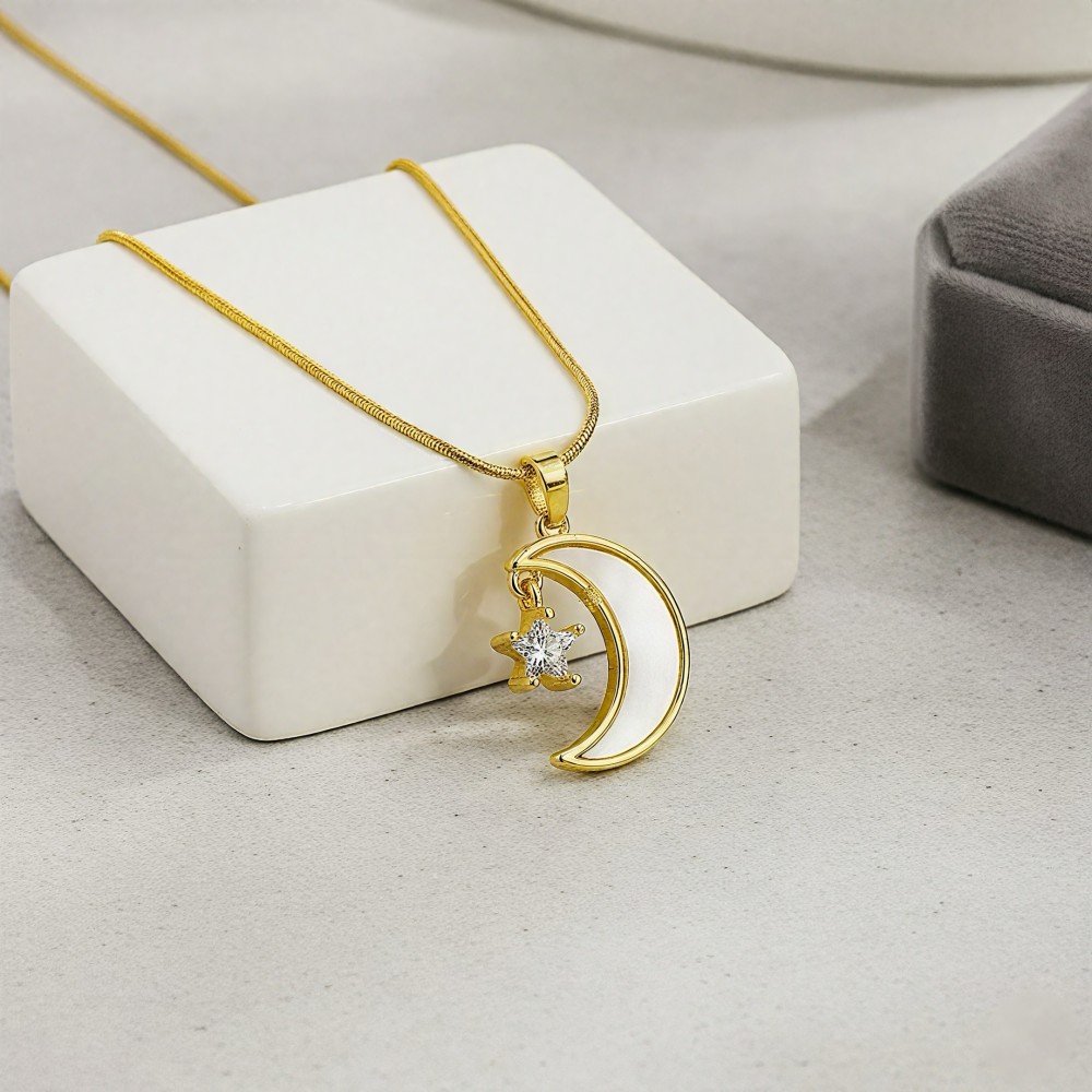 Sedefli Ay Yıldız Kolye