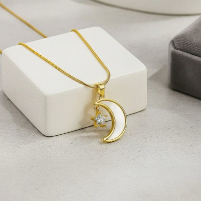 Sedefli Ay Yıldız Kolye