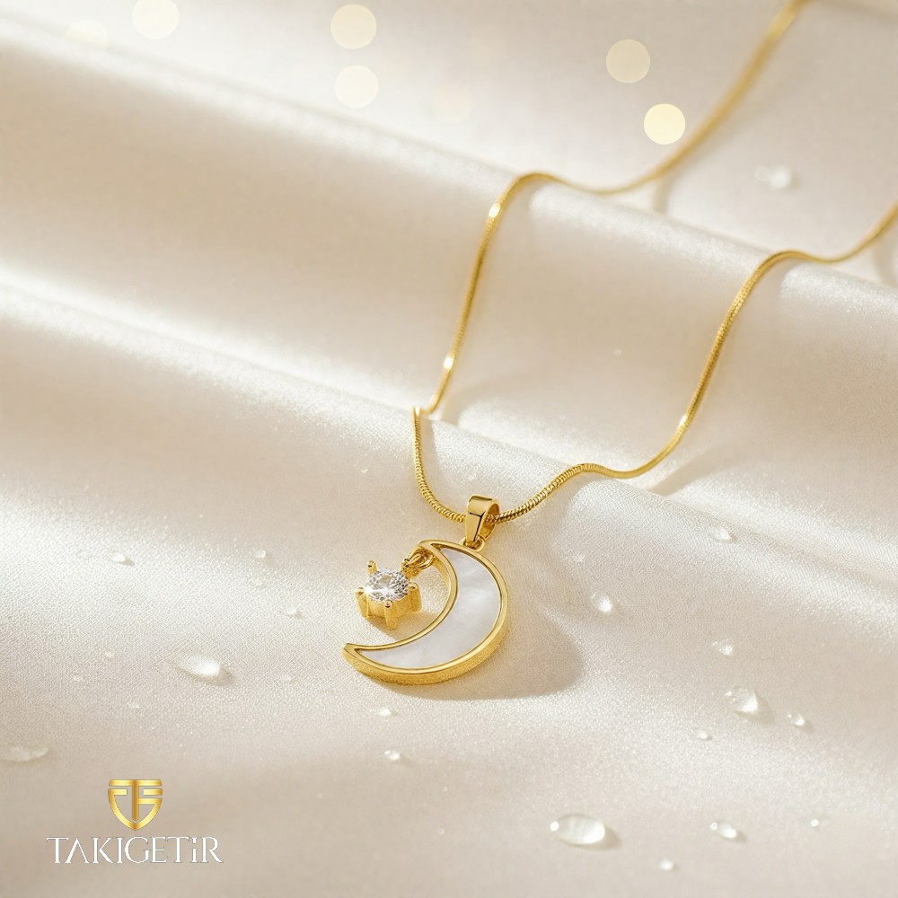 Sedefli Ay Yıldız Kolye