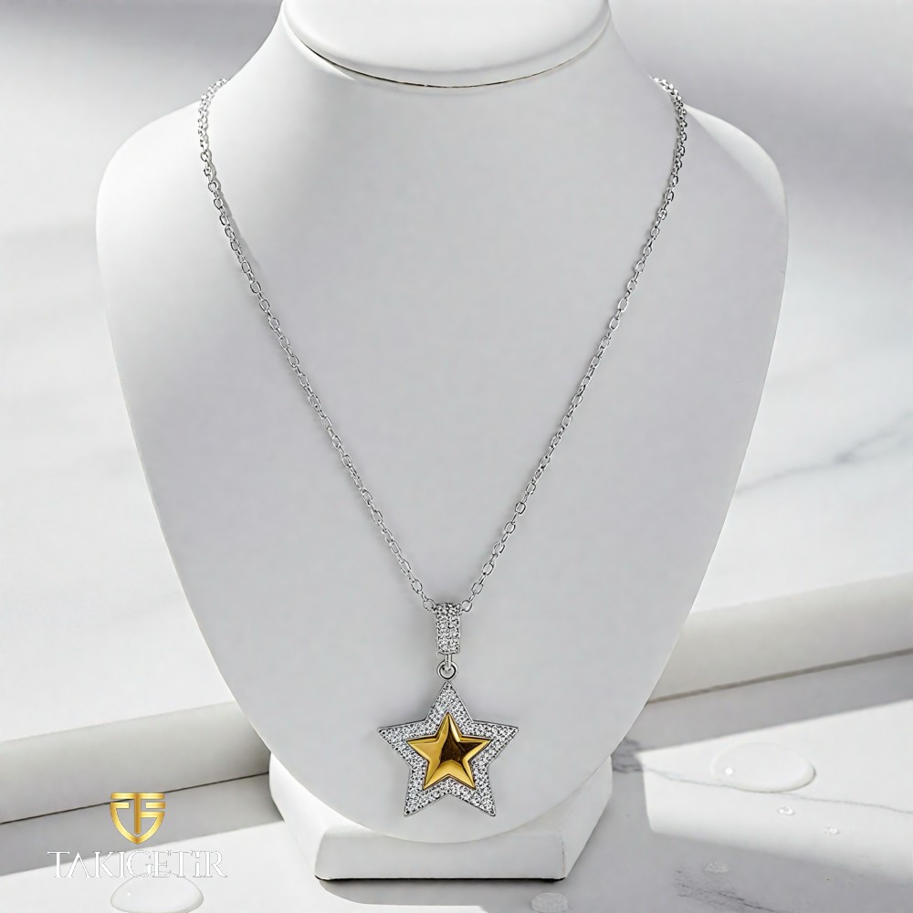 İkili Yıldız Kontrast Kolye