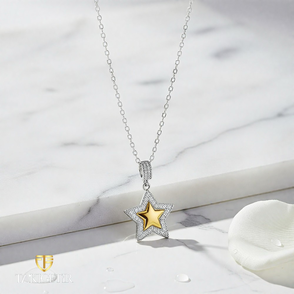 İkili Yıldız Kontrast Kolye
