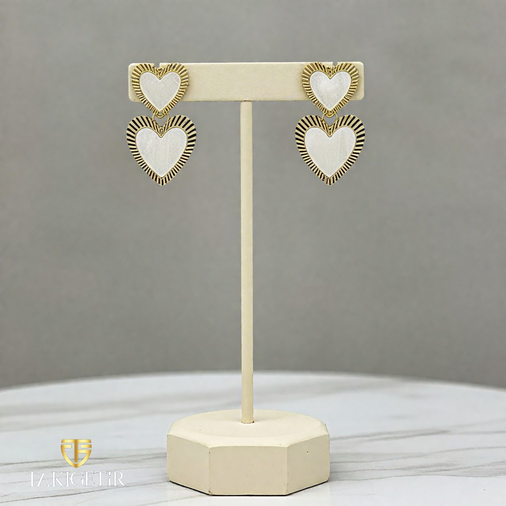 Çift Kalpli Sedef Küpe