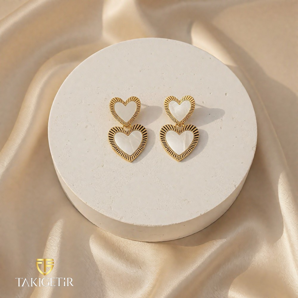 Çift Kalpli Sedef Küpe