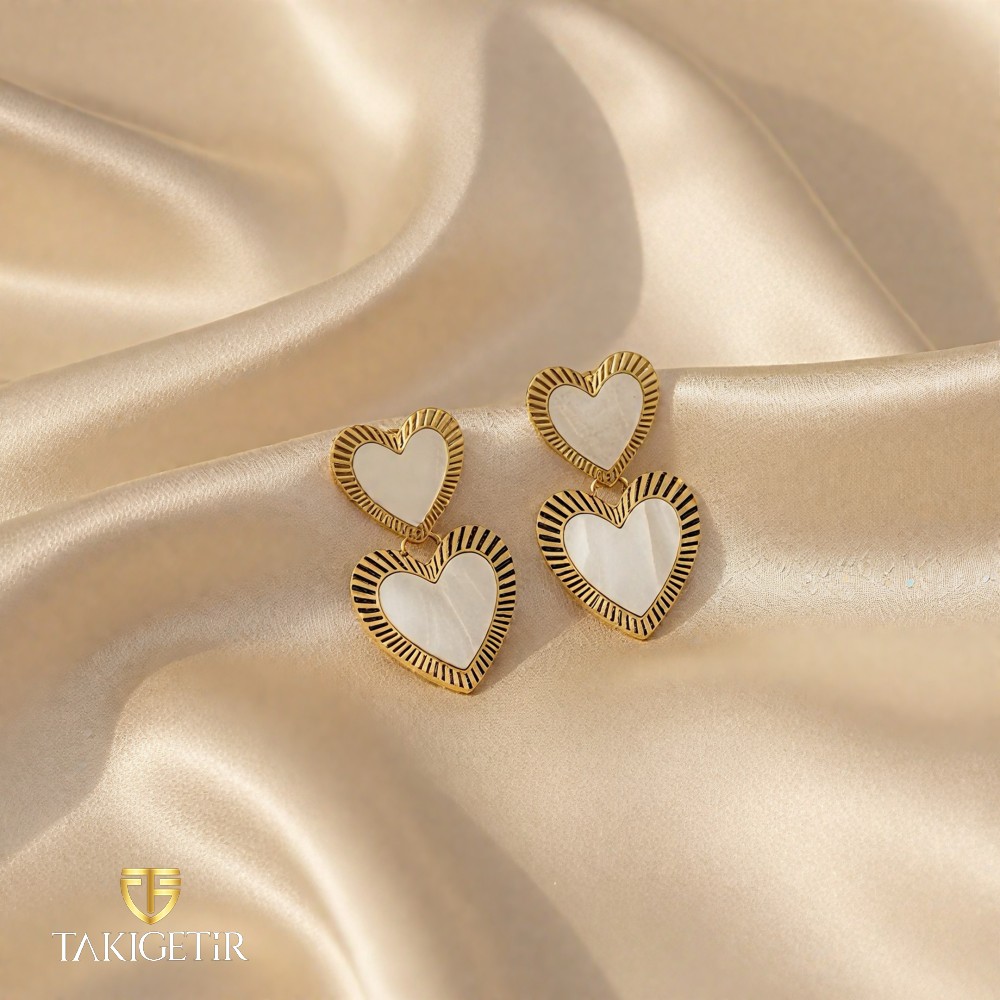 Çift Kalpli Sedef Küpe