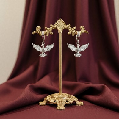 İşlemeli Rodyum Anka Küpe